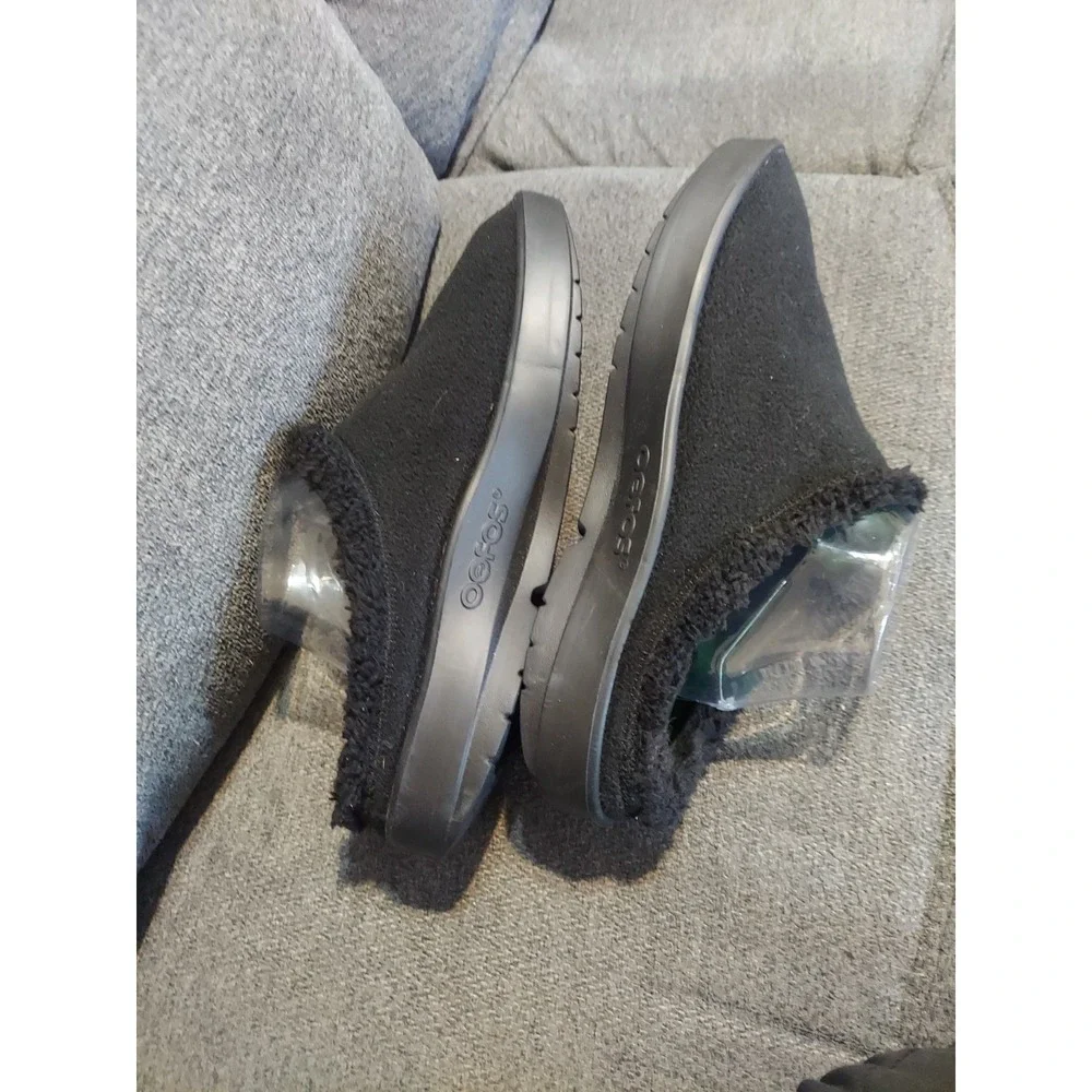 OOFOS OOcoozie Mule Men's 11 EU 44 Slip On Recovery Shoes Black Sherpa